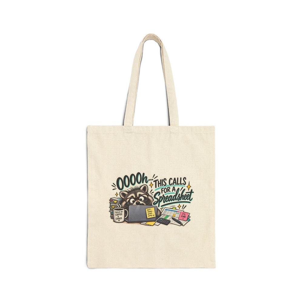 This Calls For A Spreadsheet Tote Bag | Raccoon with laptop, coffee, papers